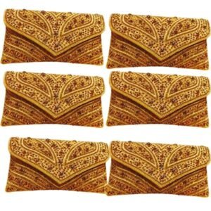 Golden Satin Embroidered Clutch